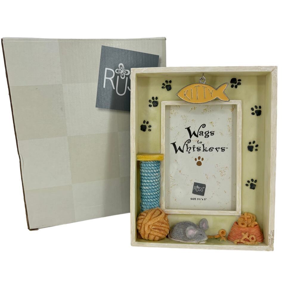 Russ Wags to Whiskers Cat Kitty Shadow Box Picture‎ Frame For 3.5 x 5 Inch Photo